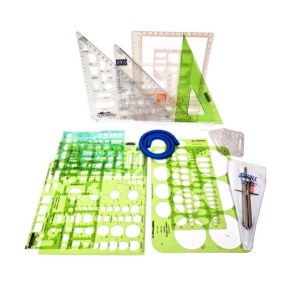 Professional Architecture Drafting & Drawing Ruler Templates Triangles & Tools - Picture 1 of 6
